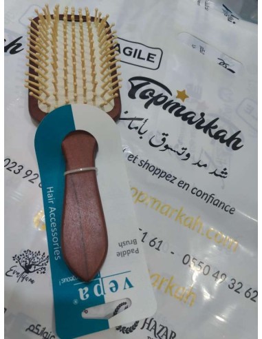 مشط الشعر بالحطب بني - Brosse en bois marron
